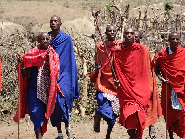 Gruppe von Massai, die in einem typischen Tanz springen