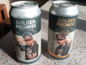 Latas de las cervezas Golden Promise con Sho-Hai